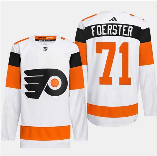 Mens Philadelphia Flyers #71 Tyson Foerster White 2024 Stadium Series Stitched Jersey Dzhi